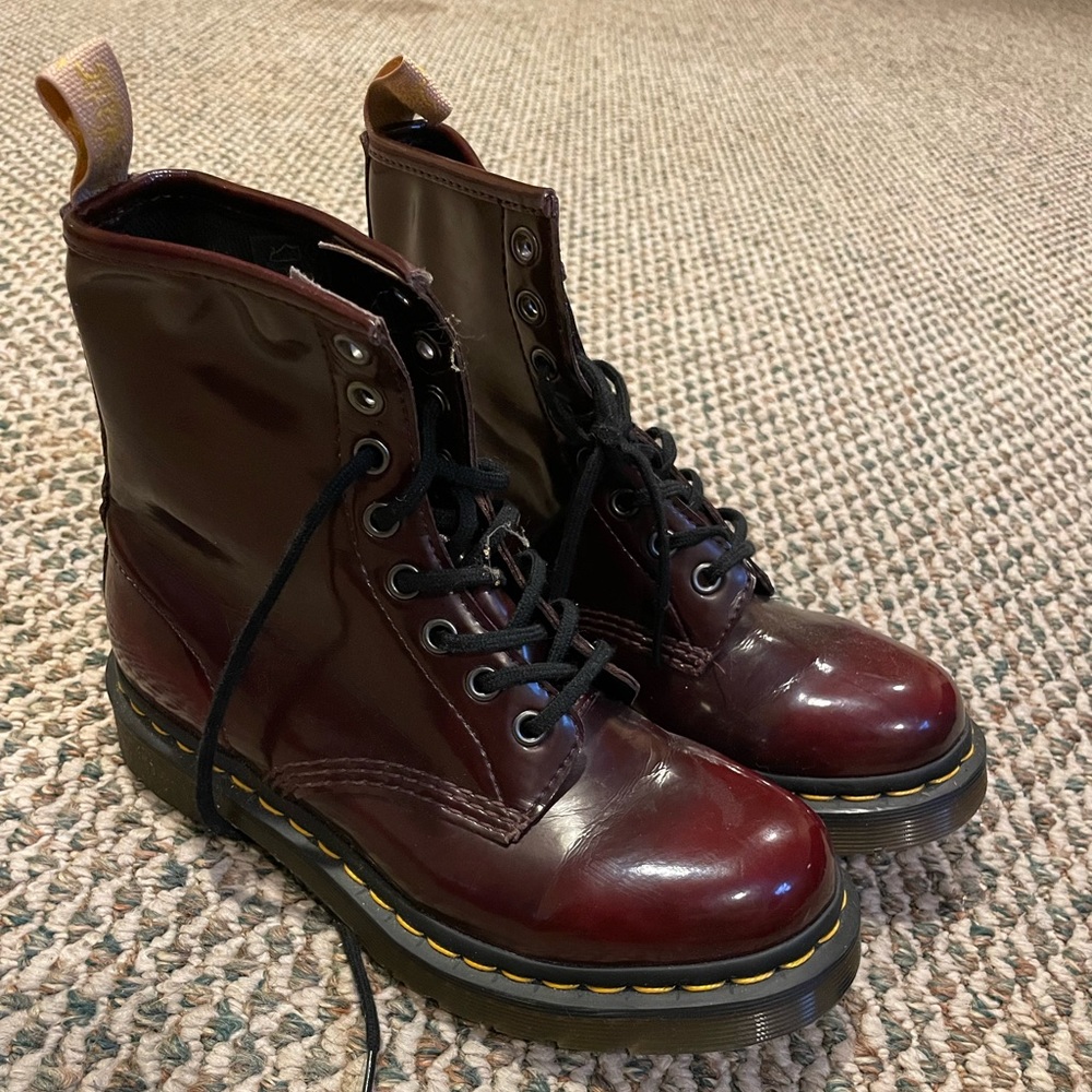 Dr. Martens Vegan 1460 Lace Up Boots in Cherry Red